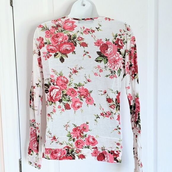 FERRACHE white floral button up cardigan pearl buttons Medium @O - Picture 7 of 8